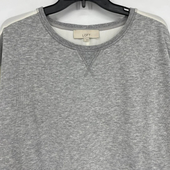 Loft Tops Women's Sz S Gray Cream Round Neck High Low Hem Sheer Back 3/4 Sleeves - Picture 4 of 8